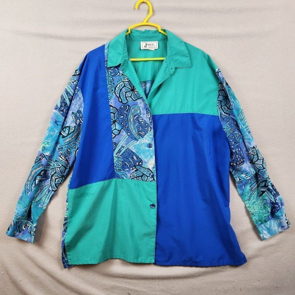 Vintage Joyce Sportswear Women's Blue Button Up Blouse Sz 14